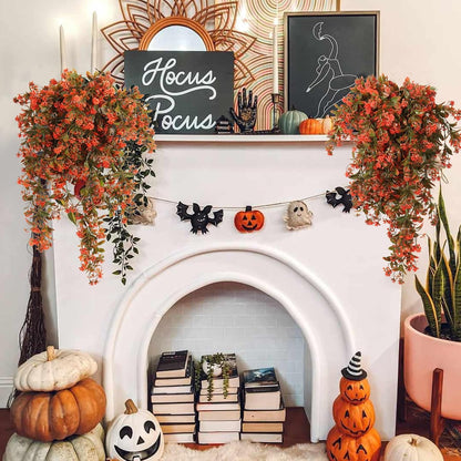 SJL Fall Faux Hanging Plants Artificial Fall Hanging Flowers Artificial Outdoor UV Resistant Fake Vine Plant Faux Greenery Plastic Plants for Farmhouse Thanksgiving Patio Party Decor (Salmon)