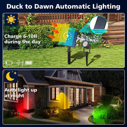 RGB Solar Spot Lights Outdoor,2 Pack Color Changing Solar Landscape Spotlights IP65 Waterproof 9.8ft Cable, Auto On/Off Outdoor Wall Lights for Garden Yard Driveway Porch Walkway Pool (1-in-1)