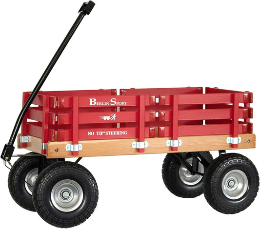 Berlin Flyer Sport Kid's Wagon - Model F410 - Amish Made in Ohio, USA - 10" No-Flat Tires (Red)