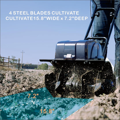 40V Cordless Tiller Cultivator,16 Huge SteelTines Garden Tiller,8.6 inch Wide BatteryPowered Garden Cultivator,(2 4AH Battery andCharger Included)