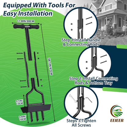 Manual Lawn Aerator Tool with Soil Storage Basket - 2025 Upgraded Aerator Lawn Tool, 3 Tines Yard Aerators with Cleaning Tool, 38’’ Ergonomic Aeration Tools for Compacted Soil & Lawn Care