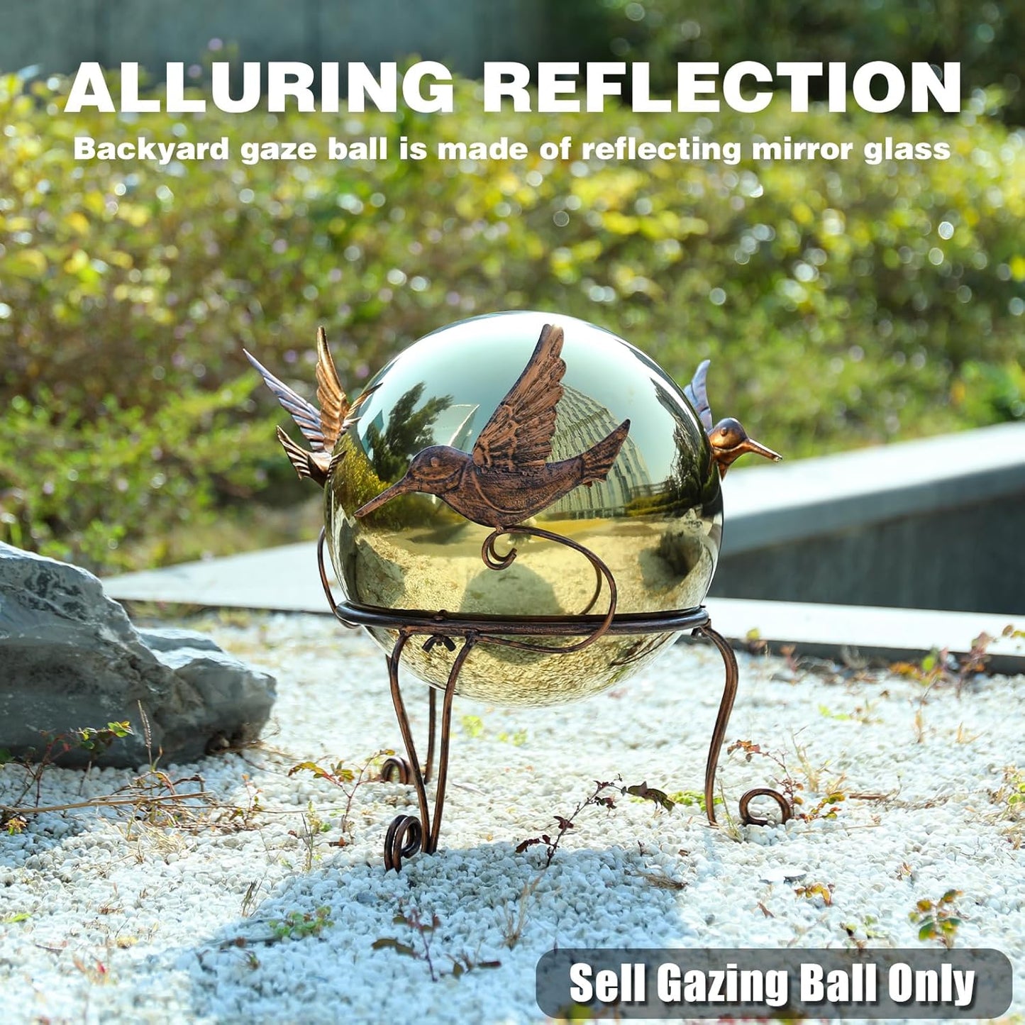 VCUTEKA Gazing Ball, 10" Stainless Steel Mirror Ball Reflective Garden Sphere, Gazing Globe for Home Garden Patio Lawn Outdoor and Indoor Decorative, Golden
