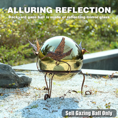 VCUTEKA Gazing Ball, 10" Stainless Steel Mirror Ball Reflective Garden Sphere, Gazing Globe for Home Garden Patio Lawn Outdoor and Indoor Decorative, Golden