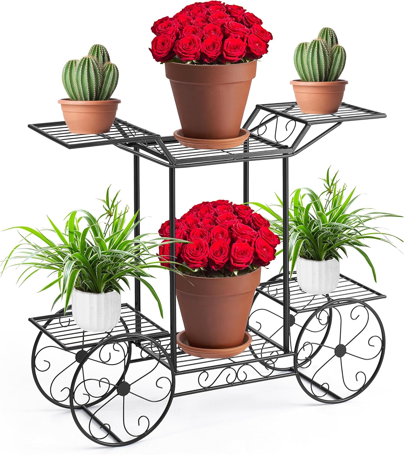 Sorbus® Garden Cart Stand & Flower Pot Plant Holder Display Rack, 6 Tiers, Parisian Style - Perfect for Home, Garden, Patio (Black)