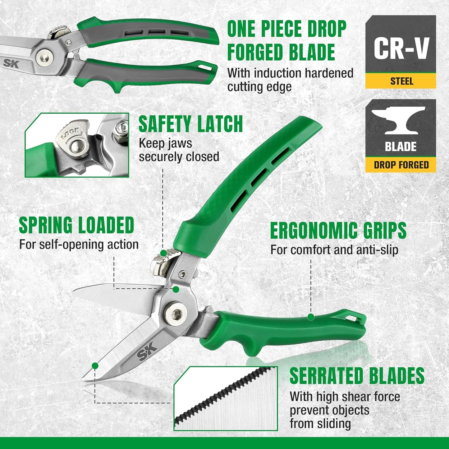 SK 7" Heavy Duty Scissors, All Purpose Shears, Drop Forged CR-V Blades with Safety Lock, Comfortable Grips