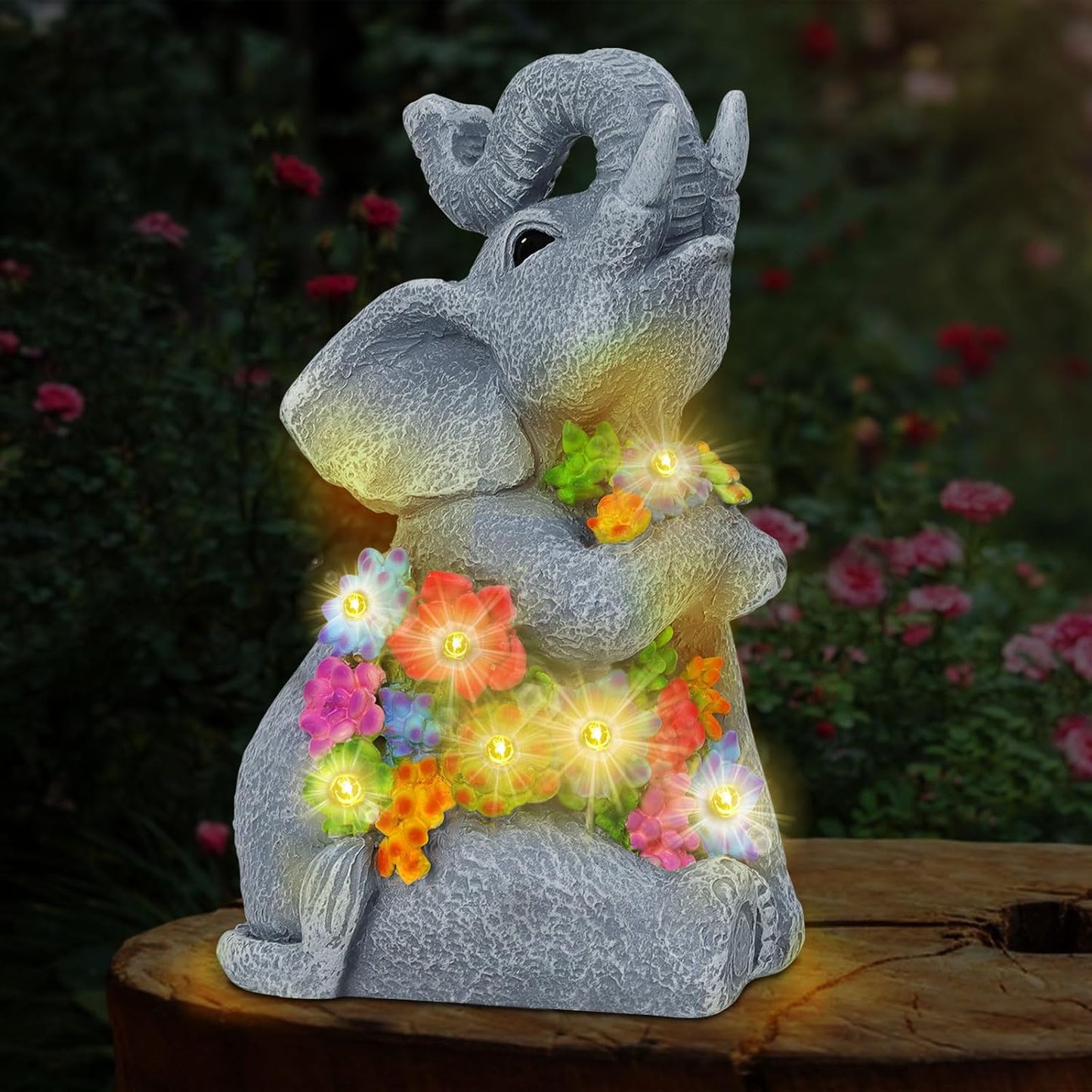 Womens Gifts Solar Statues for Garden Decor, Outdoor Elephant Sculptures for Clearance Lights for Outside Lawn Ornaments Porch Patio Balcony Yard Home Birthday Gifts for Mom Grandma Women