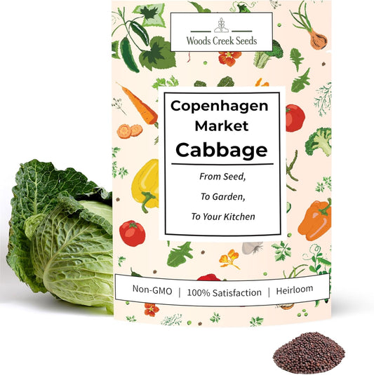 Woods Creek Seeds: Copenhagen Market Cabbage Seeds for Planting - Over 280 Heirloom Non-GMO Green Cabbage Seeds - Beginner-Friendly Vegetable Seed for Home, Indoor or Outdoor Gardeners