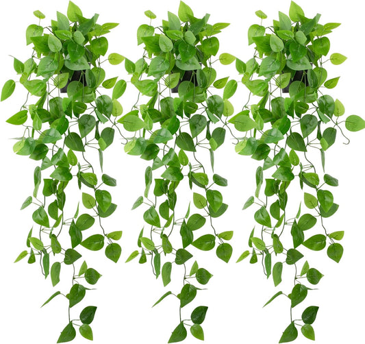 LOYWREE 3 Pack Small Artificial Hanging Plants with Faux Ivy Vine and Hanging Pothos 39Inch Fake
