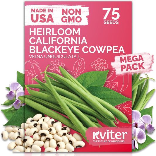 KVITER 75 California Black Eyed Peas Seeds for Planting (Vigna Unguiculata L.) — Cowpeas, Heirloom, Non GMO & Organic Peas, Field Peas, Heavy Yield — Vegetable Seeds for Outdoor Garden, Containers