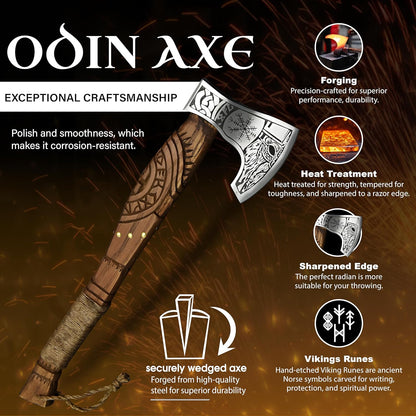 Viking Axe Forged High Carbon Steel Viking Axe | Balanced Ax | Odin Norse Bearded Axe | Camping Hatchet Axe | Sheath Included Handcrafted Ash Wood Shaft | Viking Gifts for Men