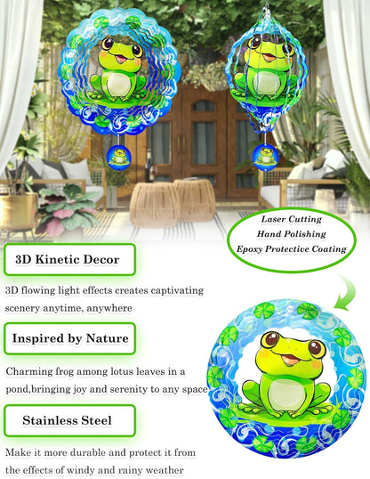 Frog Wind Spinner-3D Metal Hanging Wind Spinners, Perfect Ornament Gifts for Women/Men, 12 Inch Spinfinity Wind Spinner for Outdoor & Indoor Decorations, Yard Art, Garden Decoration