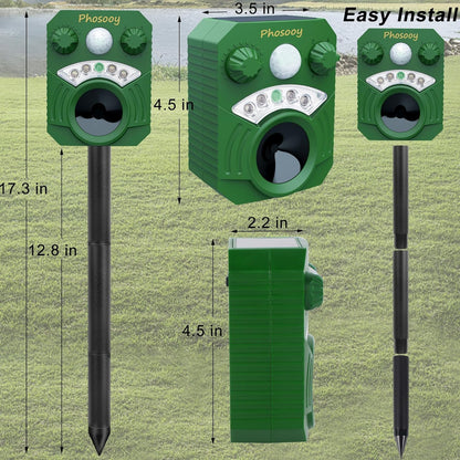 2 Packs Solar Ultrasonic Animal Repeller, Waterproof Mode-Adjustable Animal Deterrent Device with Flashing Strobe Lights to Repel Cats, Dogs, Squirrel, Rats, Skunks, Raccoons and Deer