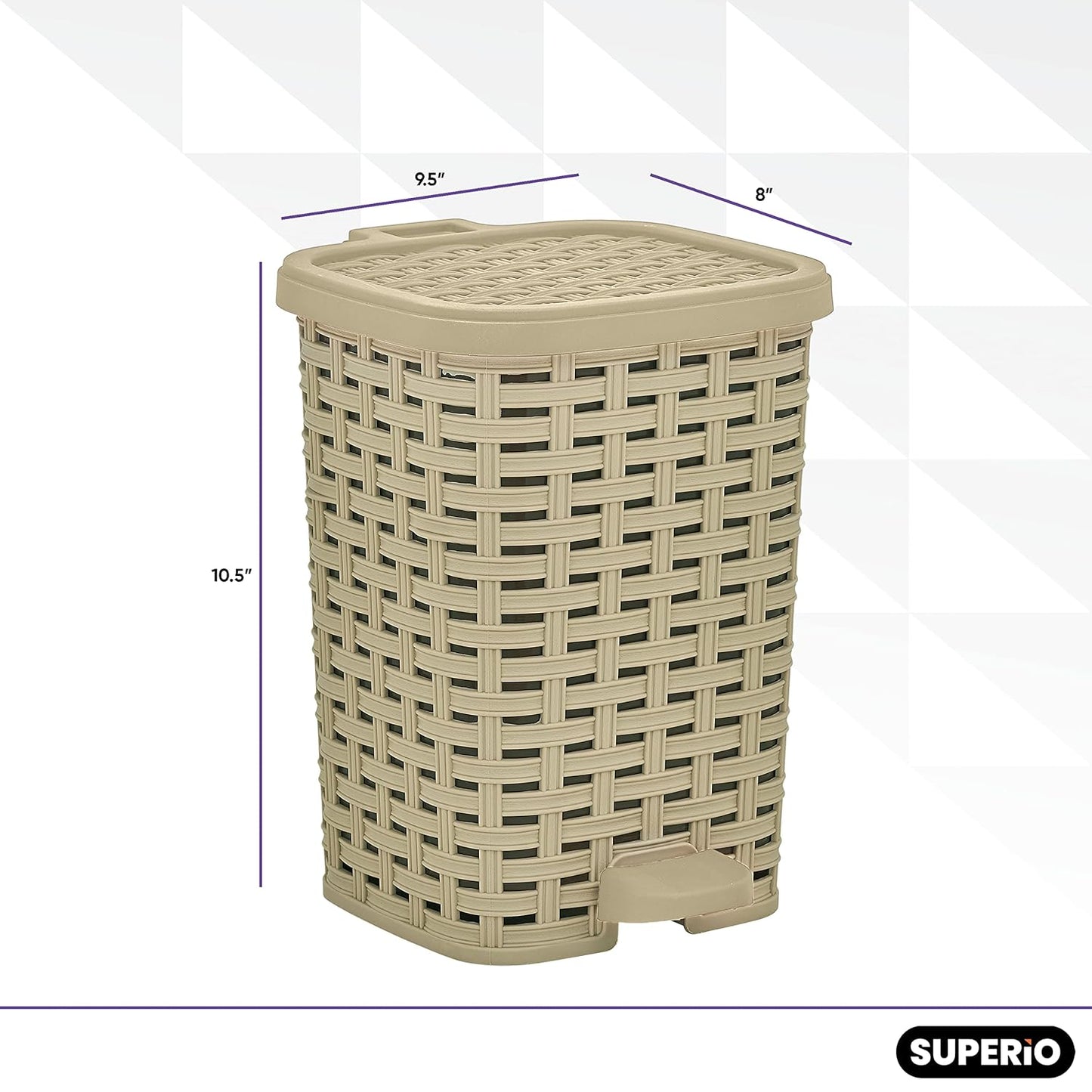 Small Outdoor Trash Can with Lid for Dog-Poop 1.5 Gallon/6 L Mini Plastic Garbage Can with Foot Pedal for Bathroom, Bedroom, Office, Patio, Wicker Beige