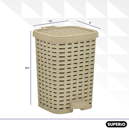 Small Outdoor Trash Can with Lid for Dog-Poop 1.5 Gallon/6 L Mini Plastic Garbage Can with Foot Pedal for Bathroom, Bedroom, Office, Patio, Wicker Beige