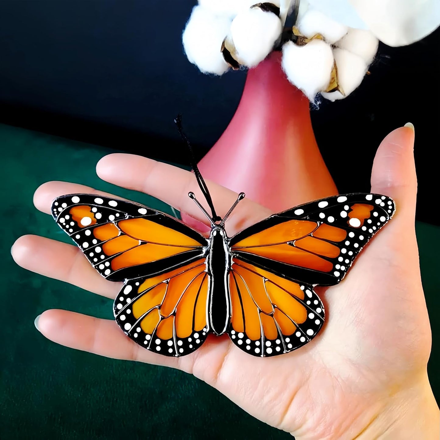 2024 New Handmade Stained Glass Butterfly Suncatcher, Sun Catcher Hanging for Car, Butterfly Decorations and Gifts for Women (C-Orange)