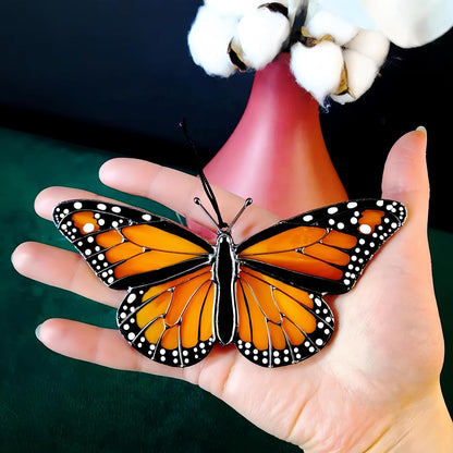 2024 New Handmade Stained Glass Butterfly Suncatcher, Sun Catcher Hanging for Car, Butterfly Decorations and Gifts for Women (C-Orange)