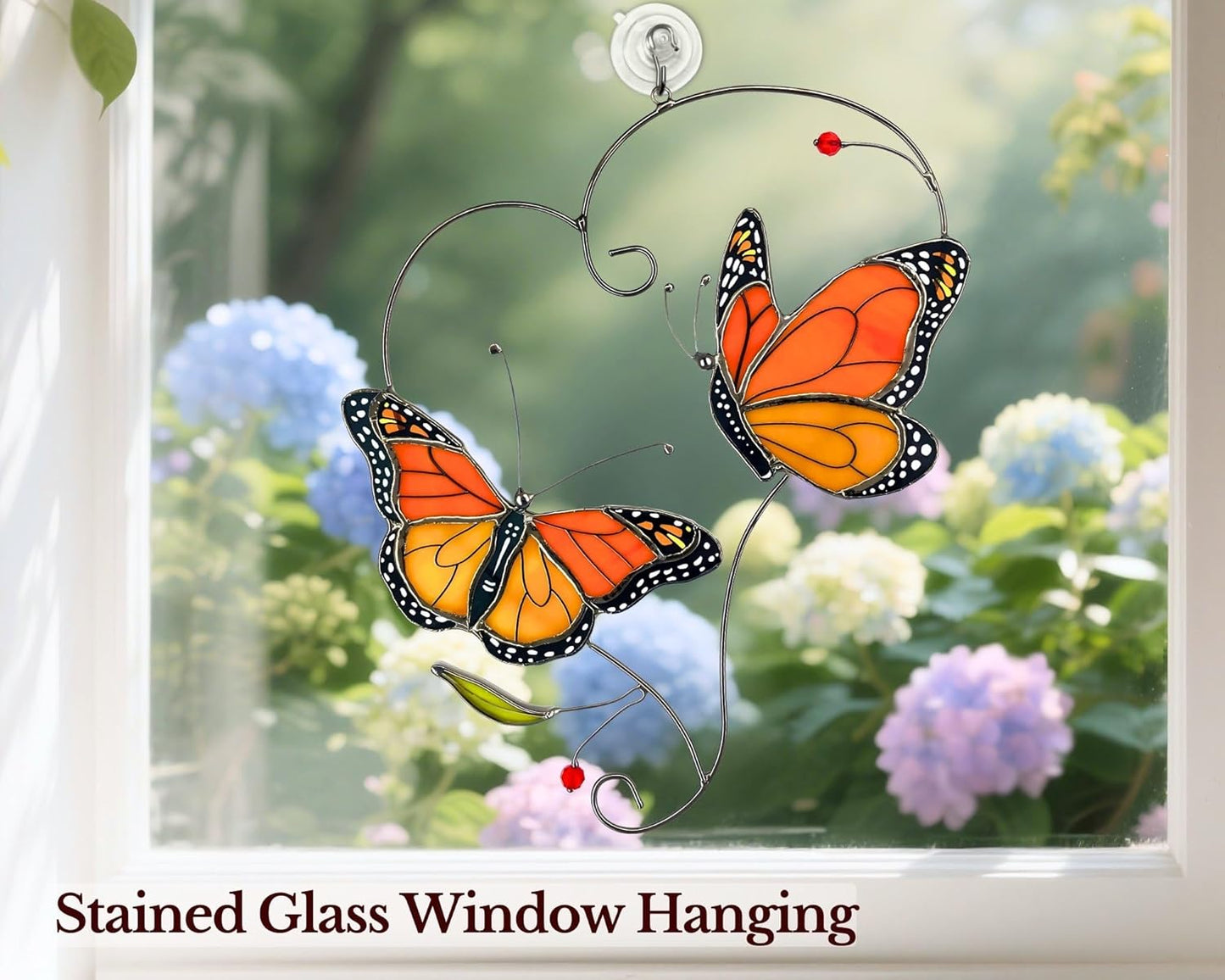 Monarch Butterfly (1 Pair) Stained Glass Suncatcher for Mom, Grandma, Women - Real Glass Window Hanging Ornament - Handmade Butterflies Home Decor (Gifts Ready Packaging)