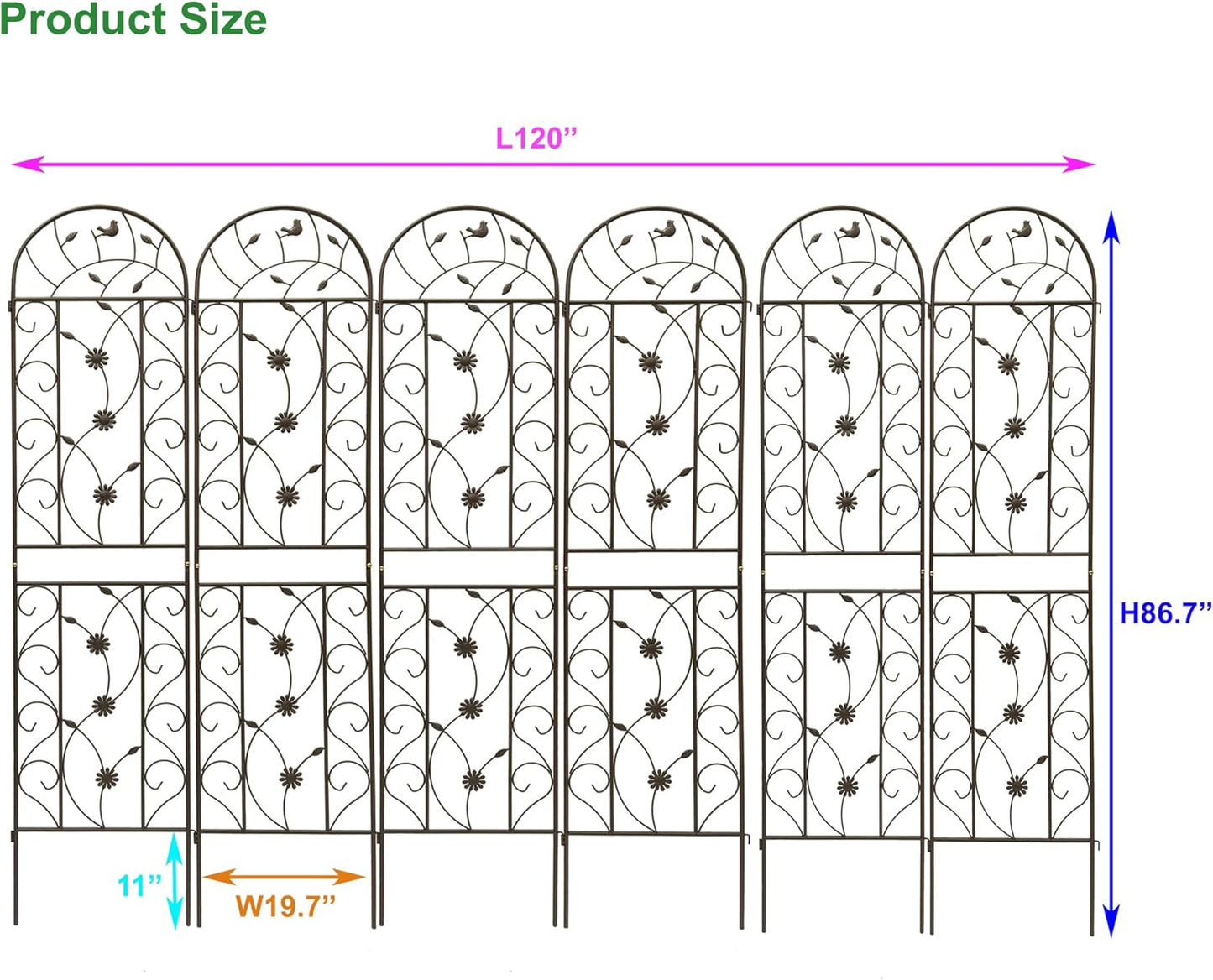 6 Pack Metal Garden Trellis 86.7" Tall Outdoor Climbing Plant Support for Roses, Flowers, Rustproof Durable Black Galvanized Tube, Lawn Garden Fence Decor Screen (6, Brown-86.7" H)