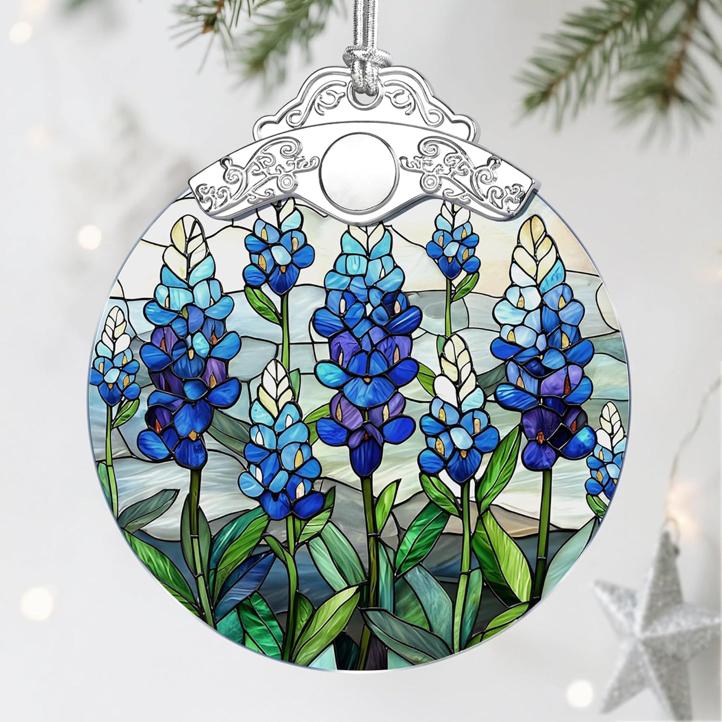 Stained Glass Ornament, Christmas Ornaments, Christmas Decorations for Tree, Holiday Ornament, Gifts for Flower Lovers, Holiday Party Gifts, Gift Ideas & Xmas Gift - Texas Bluebonnet