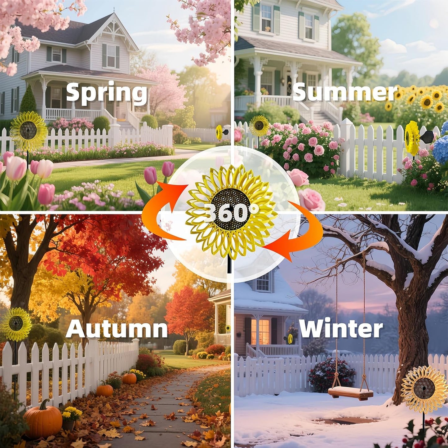 Sunflower Wind Spinner, Garden Wind Spinners, 360° Rotating Windmill, Yard Art Wind, Spinners for Yard and Garden Outdoor, Lawn Patio Decor Gifts for Garden Lovers, Yard Decor Stakes 7.6*7.6*21 In