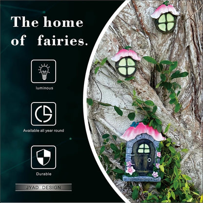 Fairy Garden Door and Windows for Trees,Resin Fairy House Kit,Glowing in The Dark,Miniature Accessories for Tree Stump, Outdoor Yard, Lawn, and Garden Decor.
