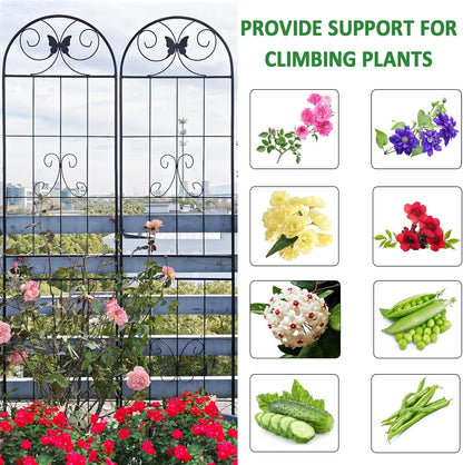 6 Pack Metal Garden Trellis 87" Tall for Climbing Plants Garden Fence Rustproof Outdoor Trellis Support Roses Flower Lawn, Black 7.2FT