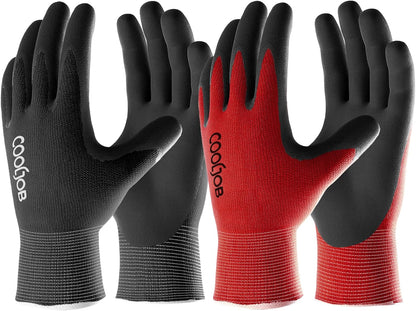 COOLJOB Gardening Gloves for Men, 6 Pairs Breathable Rubber Coated for Garden Weeding Landscaping, Outside Work for Lawn Yard, Men's Large Size, Black & Red