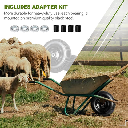 AR-PRO (2-Pack) 4.00-6" Tire and Wheel, 13" Pneumatic Tire and Rim for Wheelbarrow, 5/8" extra 3/4" Bearings and 1.75" Centered Hub, Fit for Most Garden Carts Hand Truck (Extra Nylon Spacers)