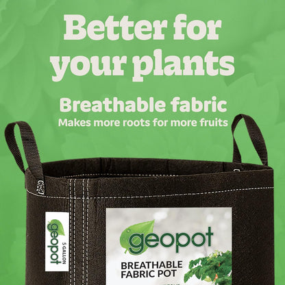 GeoPot 5 Gallon Fabric Grow Bags with Handles for Vegetables, Houseplants, Herbs & Flowers | 10-Pack | Fabric Pots for Outdoors and Indoors, Aerated Fabric Grow Bags
