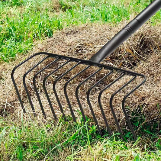 85" Adjustable Rake with 16" Wide Lightweight L-Shaped Head - No-Bend Gardening Tool for Hay, Leaves, and Mulch - Comfortable Metal Rake to Prevent Back Pain
