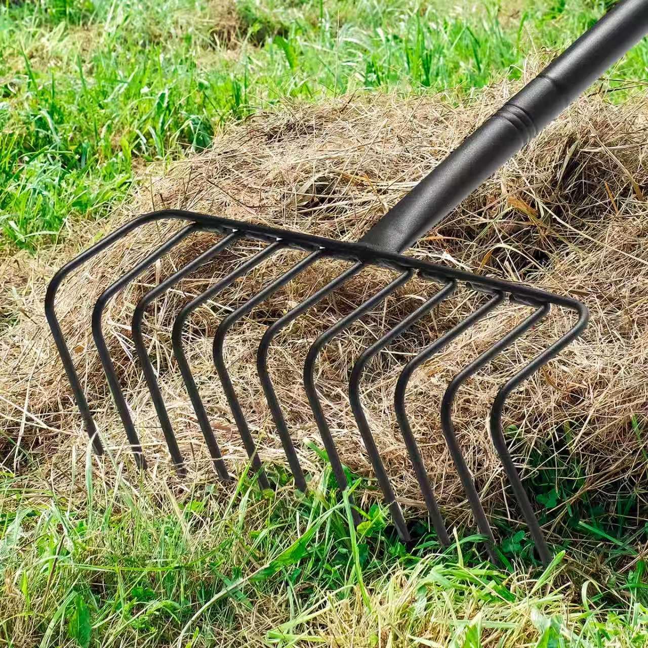 L-Shaped Garden Rake with Oversize Head - 72" Adjustable Lightweight Metal Rake for Thatch, Leaves, Hay, Mulch - Efficient Yard Tool for Quick Cleanup, Effortless Collecting Cleaning