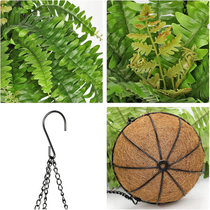 Fake Hanging Plants Large Boston Fern Artificial Plants Outdoor Realistic Fake Ferns with Palm Basket Silk Plants Ferns Hanging Plant Artificial Decor for Home Front Porch Window Garden - Green