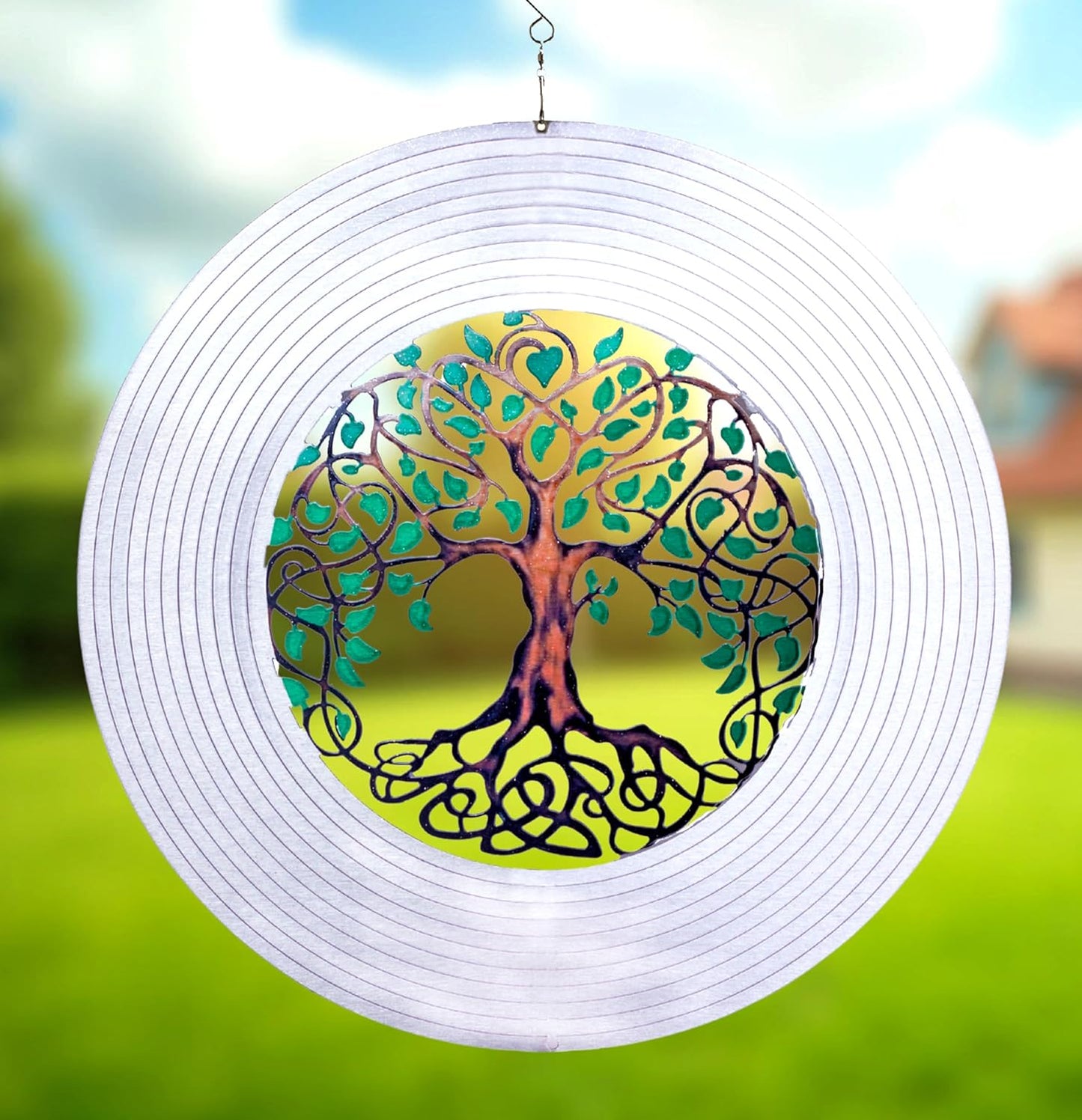 ISEO Tree of Life Wind Spinner for Yard and Garden, Hanging Outdoor Decor, Yard Art, Porch and Patio Decorations, Metal Wind Spinners Outdoor, Weather Resistant, 15”