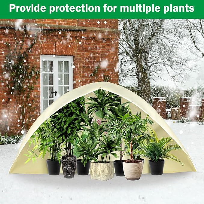 Plant Covers Freeze Protection 10 x 10 ft Extra Large Frost Cloth Plant Covers with Zipper Drawstring Winter Cold Weather Frost Blankets for Outdoor Palm Fruit Tree and Shrubs(Beige)
