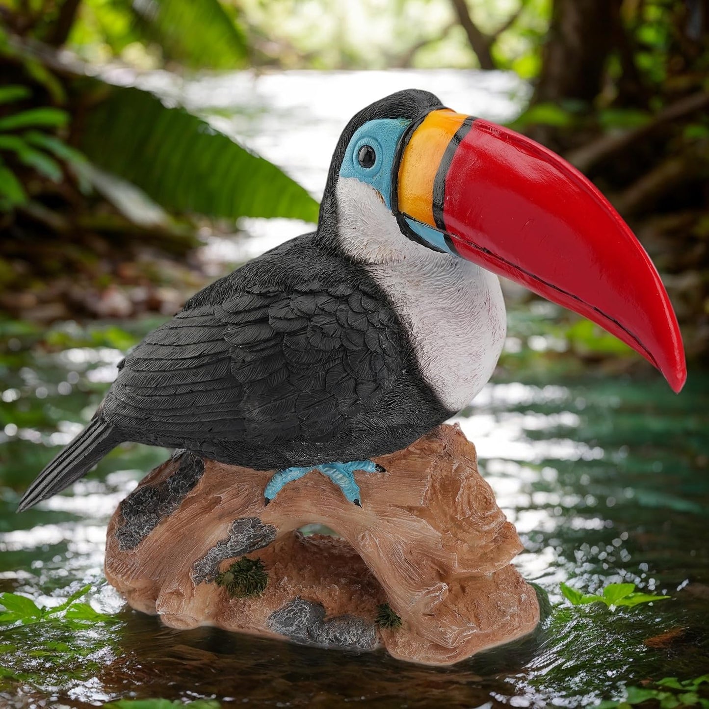 Real Toucan Statue, Vibrant Colorful Outdoor Bird Decor - 14.2" Resin Animal Sculpture, Weather-Resistant, Perfect Garden Patio Yard Ornament, Tropical Tiki Bar Accent, Unique Gift for Bird Lovers