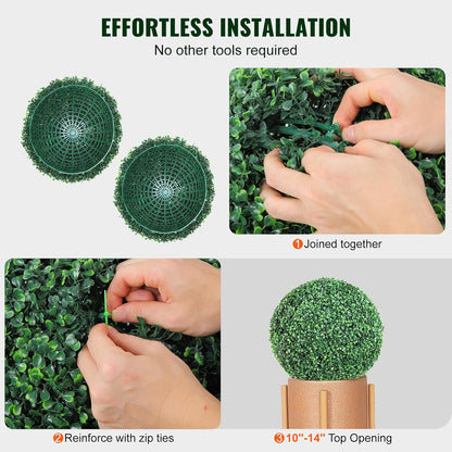VEVOR 2 Pcs 16” Artificial Plant Topiary Ball, 4 Layers Faux Boxwood Balls, All-Year Green Faux Plant Decorative Balls for Backyard, Balcony,Garden, Wedding and Home Décor