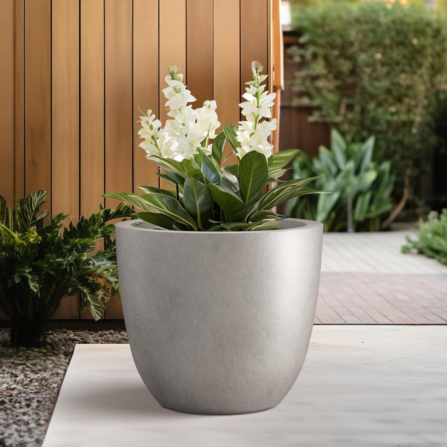 Kante 10 Inch Dia Round Concrete Planter, Indoor Outdoor Large Plant Pot with Drainage Hole and Rubber Plug for Home Patio Garden, Weathered Concrete
