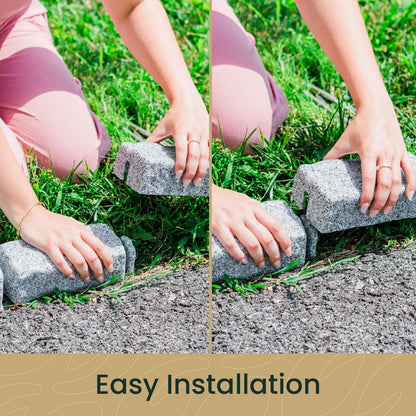 Beuta Landscape Edging | Garden Edging Border | Faux Stone Bricks for Lawn edging, Flower beds, Pathways & Yard Edging– 40 Packs | Each Section Has 6 Bricks 48"L x 4"W x 2.25"H | 120 Spikes |Greystone