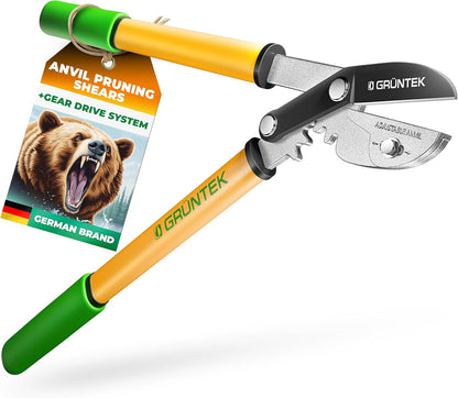 GRÜNTEK Anvil Pruning Loppers GRIZZLY, 18.5" – Gear Drive Cutting System, Sharp Heavy Duty Tree Lopping Shears for Green & Dry Wood