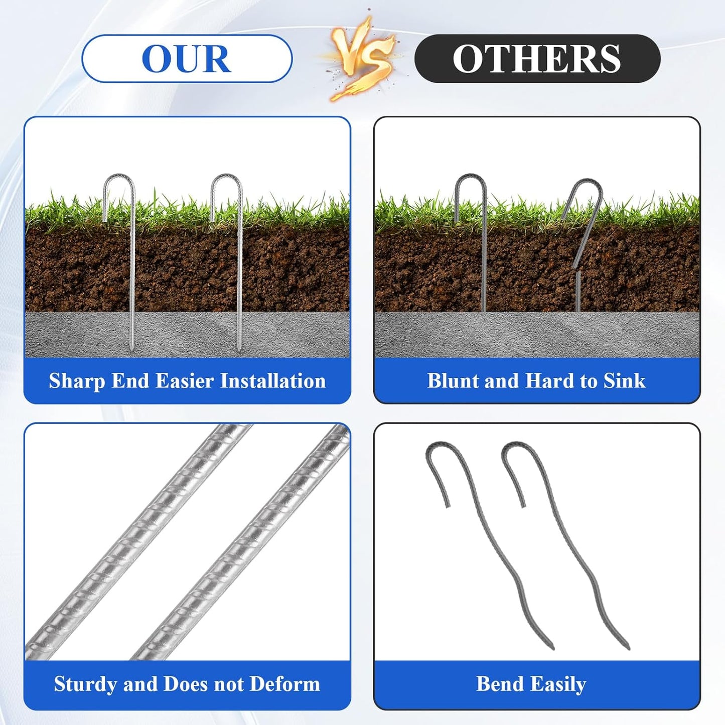 CertBuy 30 Pack Rebar Stakes 12inch, Galvanized Rebar Stakes J Hook, Heavy Duty J Hook Ground Anchors, Curved Steel Support Garden Stake with Chisel Point end for Canopies, Sheds, Swing Sets