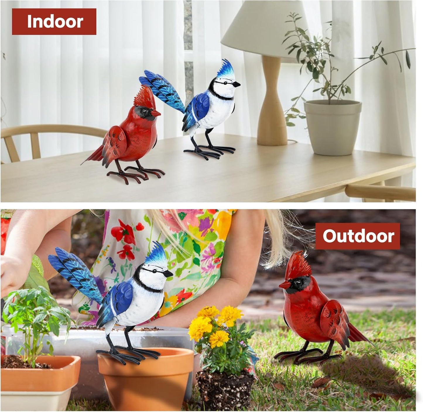 Shorayn Cardinal Decor Garden Statues Metal Bird Yard Art Sculptures,Standing Blue Jay Figurine Outdoor Decoration for Lawn Ornament,Christmas Housewarming Birthday Gifts for Women