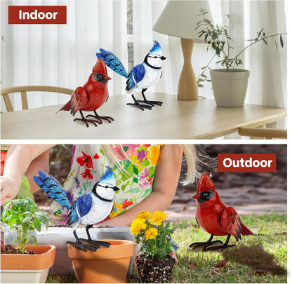 Shorayn Cardinal Decor Garden Statues Metal Bird Yard Art Sculptures,Standing Blue Jay Figurine Outdoor Decoration for Lawn Ornament,Christmas Housewarming Birthday Gifts for Women