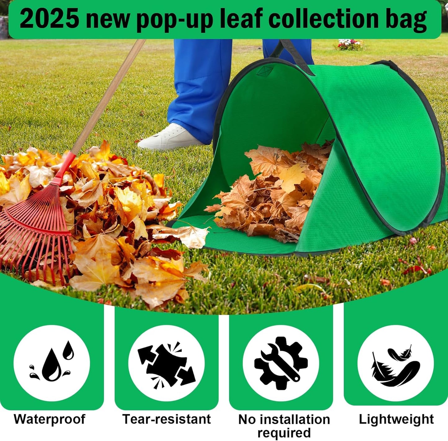 2025 New 60 Gallon Pop-Up Foldable Leaf Collector,Portable LeafBag,600D Oxford Cloth Leaves Pick Up Tool,Thicken Collapsible Leaves Picker Bag,Dustpan-Type Lawn Collector,Reusable Yard Garden Bag