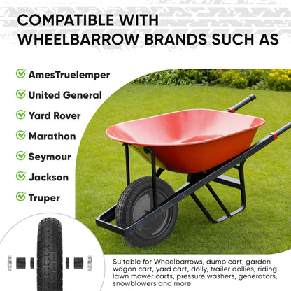 TICONN 4.80/4.00-8 Tire, 16" Flat Free Wheelbarrow Tire and Wheel, Solid Replacement Tires with 3" Centered Hub, 5/8" 3/4" Bearings, Universal Fit 4.80/4.00-8, 3.50/3.00-8, 4.00-6 (Black)