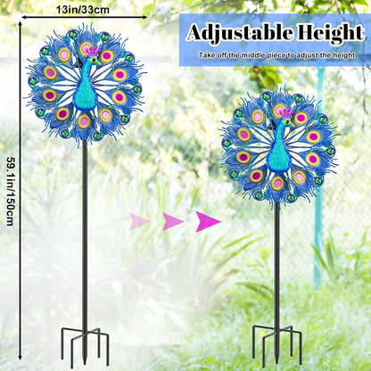 Metal Outdoor Wind Spinner, 2-Way Wind Sculpture Spinner with Metal Stake, Waterproof 360 Degrees Kinetic Windmill Art Decoration for Patio Garden Lawn (Peacock A)