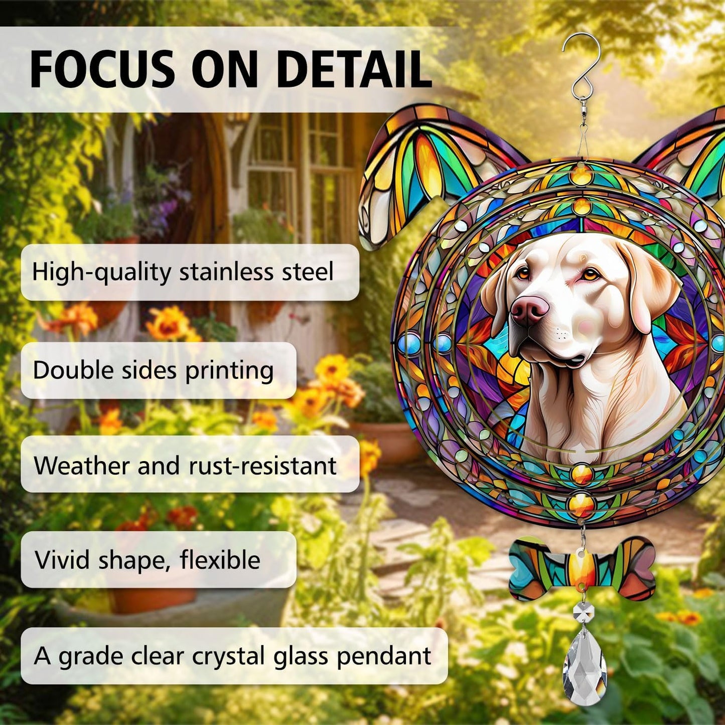 Labrador Retriever Dog Ears Wind Spinner, Labrador Retriever Wind Spinner Hanging for Yard and Garden