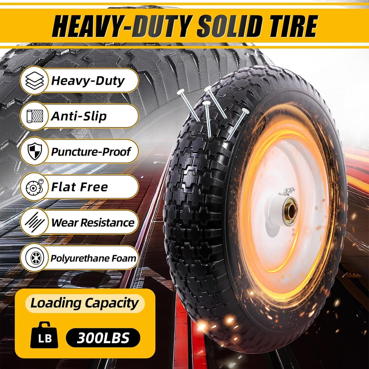MZREXN 14.5" Wheelbarrow Tire Flat-Free 3.00/3.25/3.50/4.00-8" Solid Tire and Wheel with 3"-7" Centered Hub, 3/4" & 5/8" Bearings Replacement for Hand Truck/Dolly/Utility Cart/Garden Cart 2PCS White