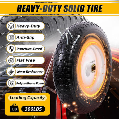 MZREXN 14.5" Wheelbarrow Tire Flat-Free 3.00/3.25/3.50/4.00-8" Solid Tire and Wheel with 3"-7" Centered Hub, 3/4" & 5/8" Bearings Replacement for Hand Truck/Dolly/Utility Cart/Garden Cart 2PCS White