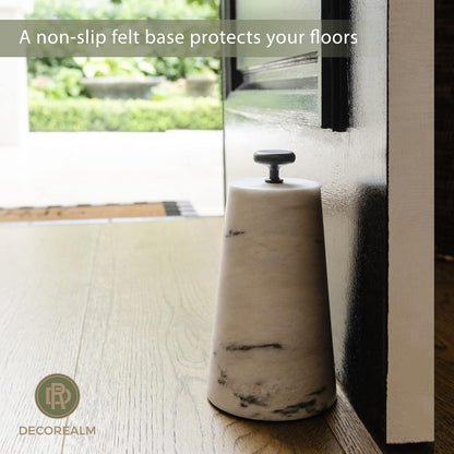 Marble Decorative Door Stop, Cute Door Stopper with Cast Iron Handle, Heavy Weighted Door Stop for Your Indoor or Outdoor Door, Heavy Door Stopper Weight/Rock for Country Home Decor (2 Knobs, 6lbs)
