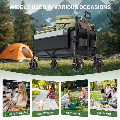 TIMBER RIDGE Collapsible Wagon Cart with Brakes, 400lbs Heavy Duty Large Capacity Compact Portable Folding Wagon, Utility Grocery Cart for Camping, Gardening, Shopping-Grey